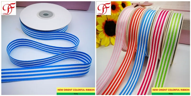 100% Polyester Stripe Ribbon with Wide or Narrow Stripe Double/Single Face Satin Grosgrain Gingham Taffeta Hemp Ribbon for Bows/Xmas/Hair Decoration