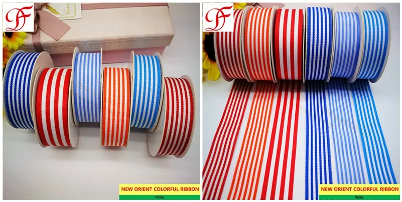 100% Polyester Stripe Ribbon with Wide or Narrow Stripe Double/Single Face Satin Grosgrain Gingham Taffeta Hemp Ribbon for Bows/Xmas/Hair Decoration