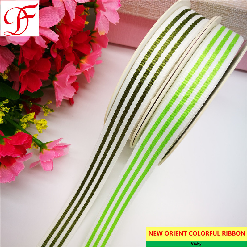 100% Polyester Stripe Ribbon with Wide or Narrow Stripe Double/Single Face Satin Grosgrain Gingham Taffeta Hemp Ribbon for Bows/Xmas/Hair Decoration