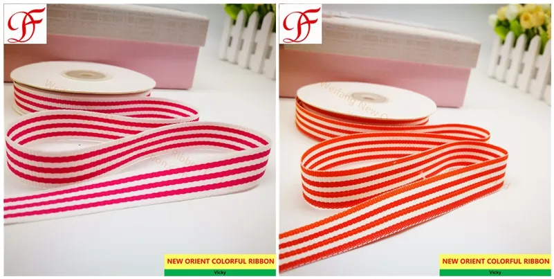 100% Polyester Stripe Ribbon with Wide or Narrow Stripe Double/Single Face Satin Grosgrain Gingham Taffeta Hemp Ribbon for Bows/Xmas/Hair Decoration