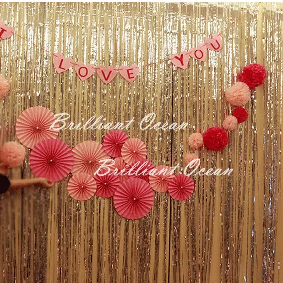 1mx2m Rose Tinsel String Foil Fringe Curtain Sparkly Shimmer Party Wedding Birthday Decoration
