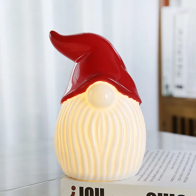 2021 Popular Porcelain Winter Holiday LED Light Ceramic Crafts Tabletop Christmas Gift Home Decor Decorations Terra-Cotta Pottery Red Vintage Santa Light