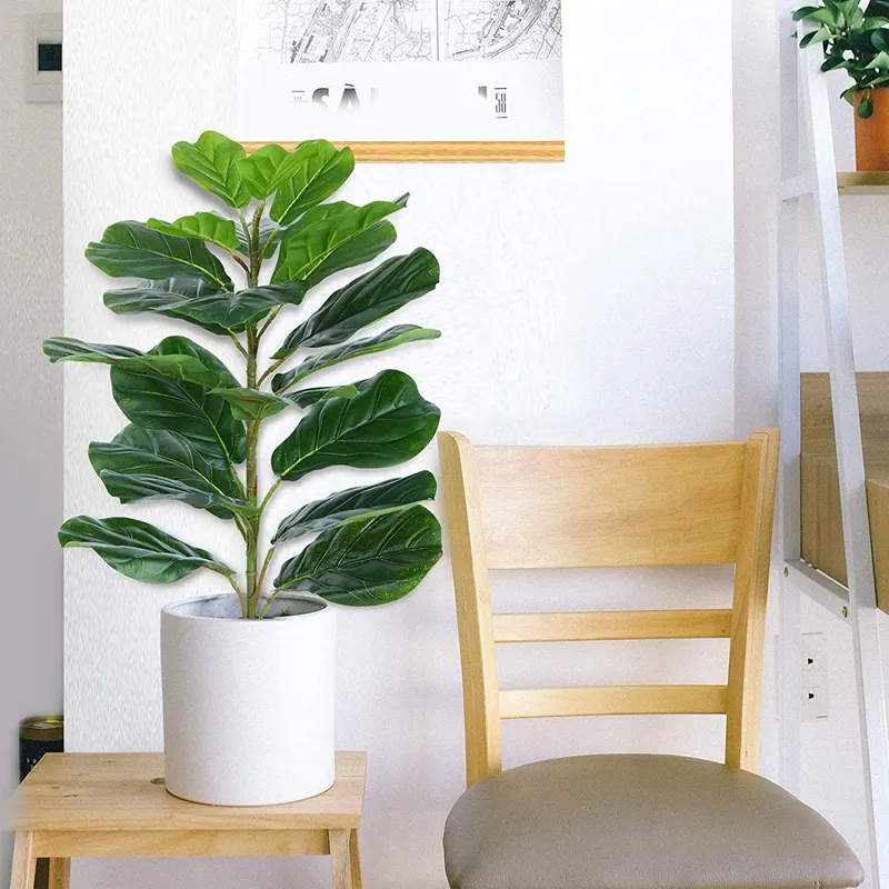 22" Artificial Mini Fiddle Leaf Fig Tree, Faux Tree Used for Home Office Decoration Artificial Plants Trees