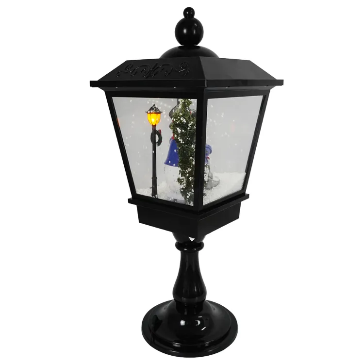 25 Inch Big Size Black Xmas Snowman Scene LED Light up Falling Snow Christmas Musical Tabletop Lantern