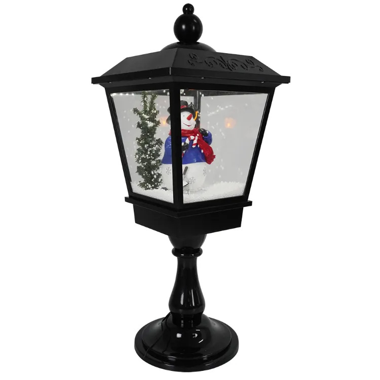 25 Inch Big Size Black Xmas Snowman Scene LED Light up Falling Snow Christmas Musical Tabletop Lantern