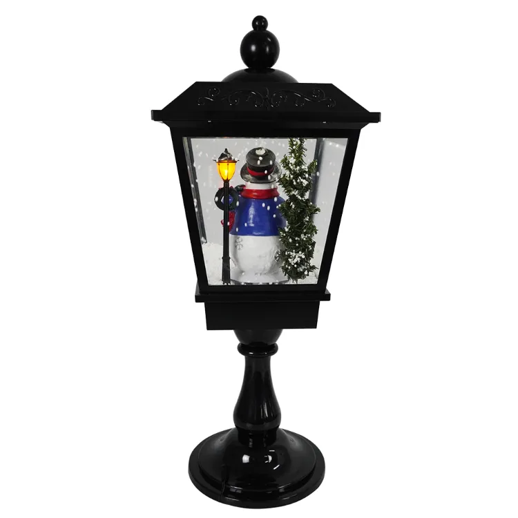 25 Inch Big Size Black Xmas Snowman Scene LED Light up Falling Snow Christmas Musical Tabletop Lantern