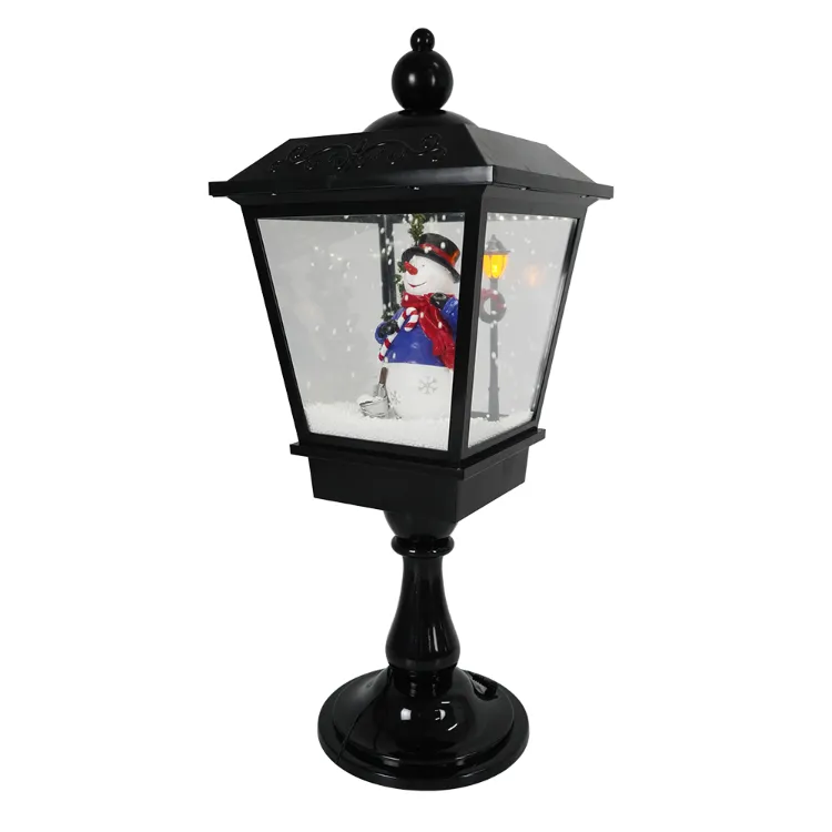 25 Inch Big Size Black Xmas Snowman Scene LED Light up Falling Snow Christmas Musical Tabletop Lantern