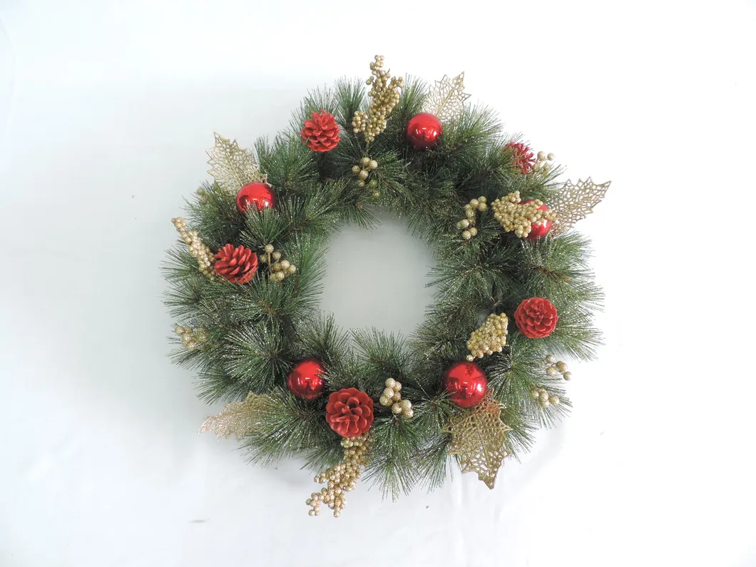 2FT Artificial Christmas Home Decortion Gift Wreath with Pine Cone and Needle Tips