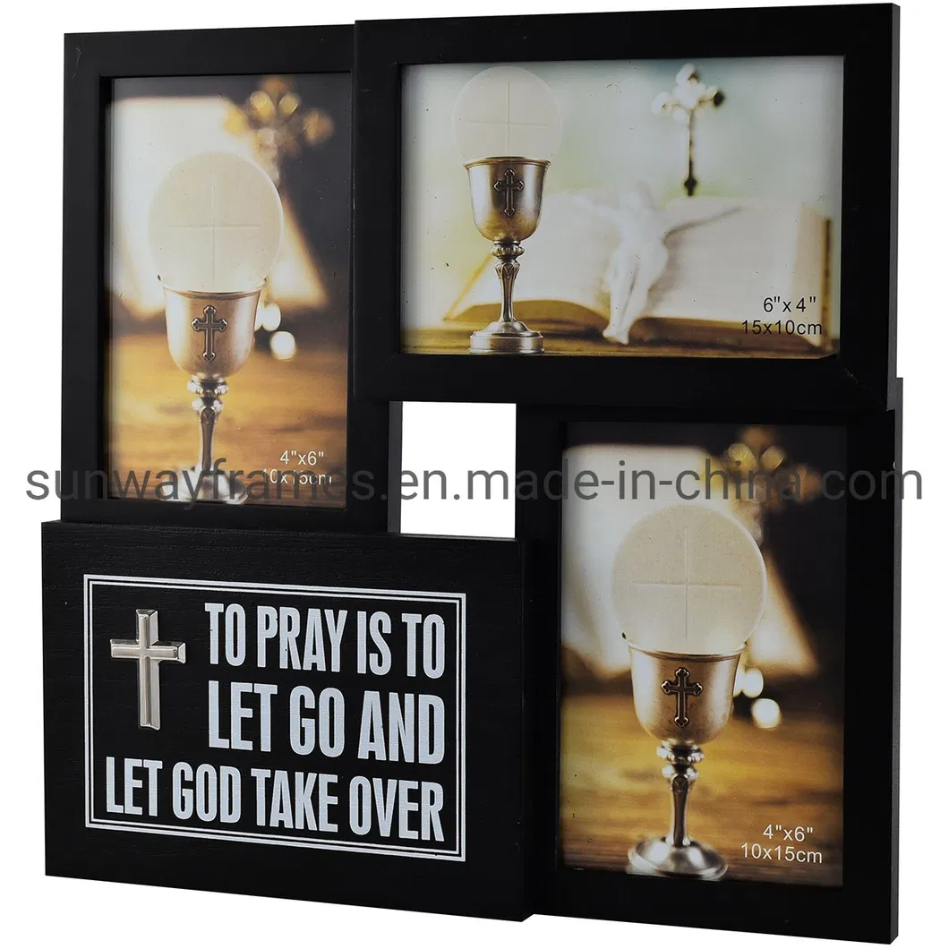 3X4"X6" MDF Family/Christing Collage Photo/Frame with Silkscreen Wood Plaque