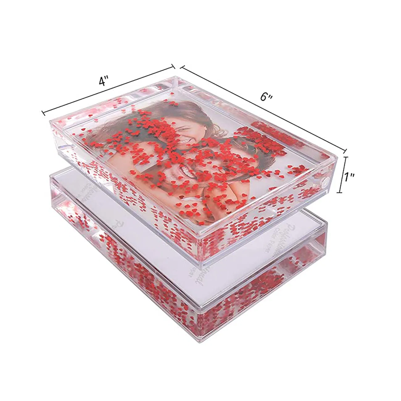 4X6 Inch China Manufactured Crystal Custom Plastic Funny Red Heart Glitter Photo Picture Frame