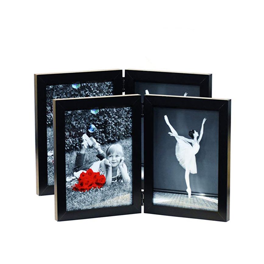 5X7 Inch Hinged Dual Picture Wood Photo Frames with Glass Front - Displays Collage Folding Picture Frame