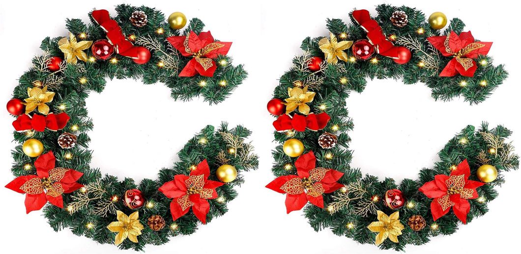 60cm Christmas Wreaths with Pinecone Golden Balls Bow Tie Golden Fruits