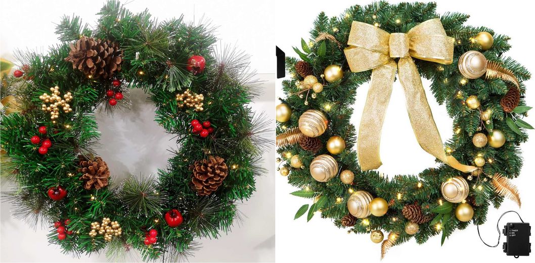60cm Christmas Wreaths with Pinecone Golden Balls Bow Tie Golden Fruits
