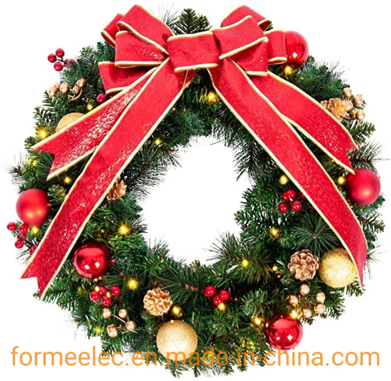 60cm Christmas Wreaths with Pinecone Golden Balls Bow Tie Golden Fruits