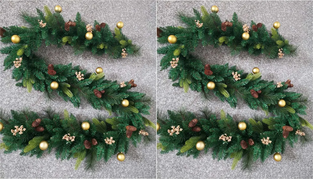 60cm Decorative Wreath Red Bow Golden Flower Balls Hawthorn Pine Cone Christmas Wreaths