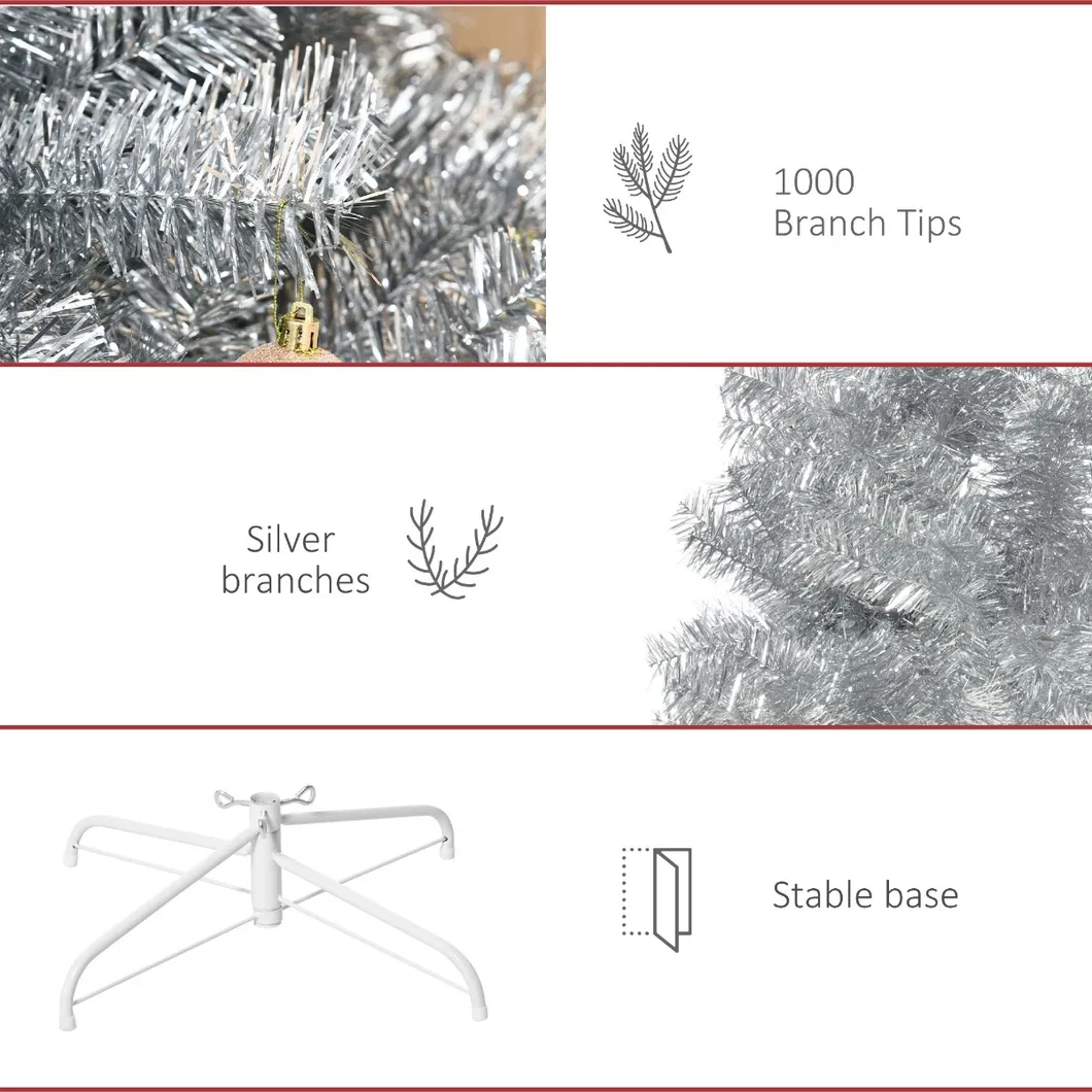 6FT Artificial Christmas Tree Full Pine Holiday Home Decoration with Silver