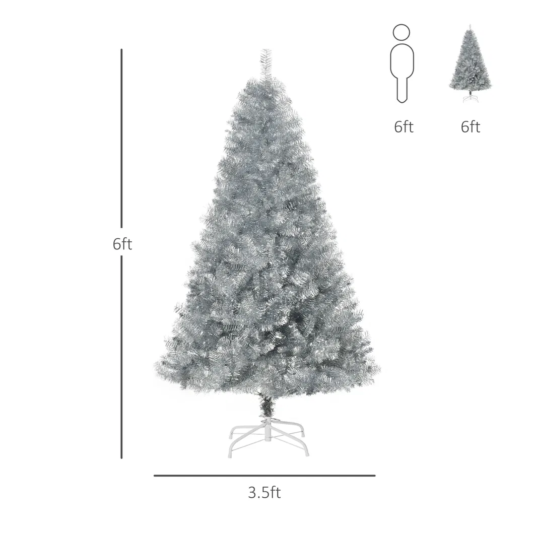 6FT Artificial Christmas Tree Full Pine Holiday Home Decoration with Silver