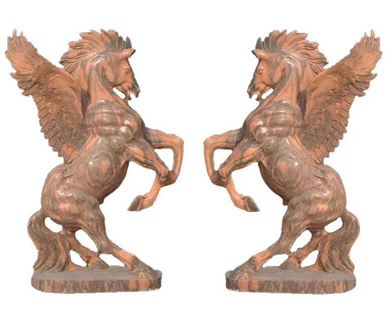 a Pair of Jumping Flying Horse Statue Hand Carved Marble Pegasus Sculpture
