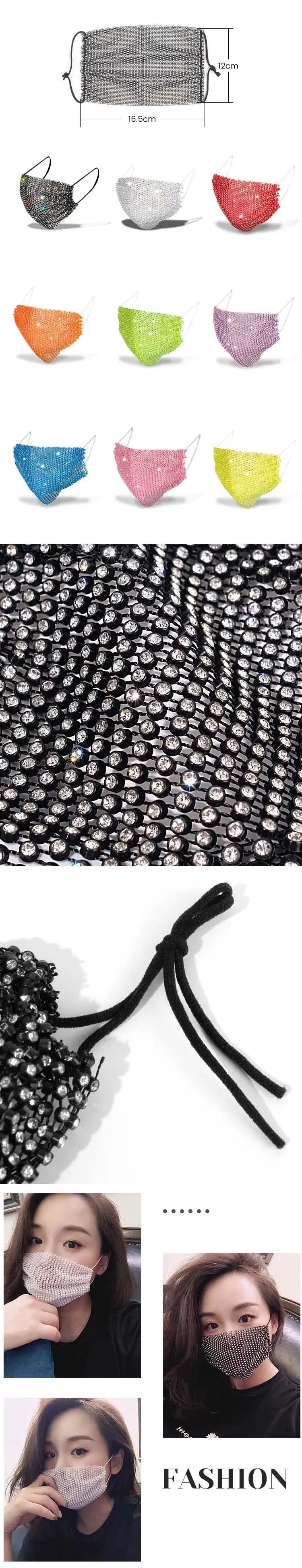 Amazon Hot Sale Sparkly Rhinestone Mesh Mask for Women, Masquerade Nightclub Party Chain Bling Crystal Face Masks