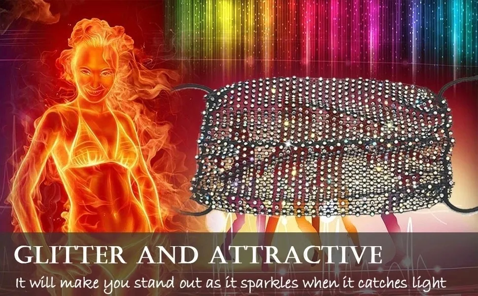 Amazon Hot Sale Sparkly Rhinestone Mesh Mask for Women, Masquerade Nightclub Party Chain Bling Crystal Face Masks