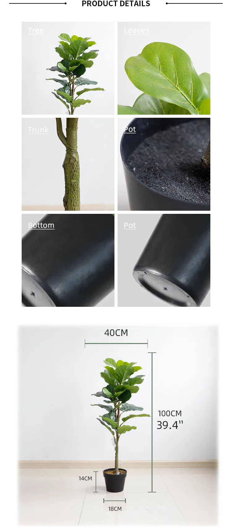 Artificial Fiddle Trees and Plants Plastic Ficus Pandurata Bonsai Wholesale