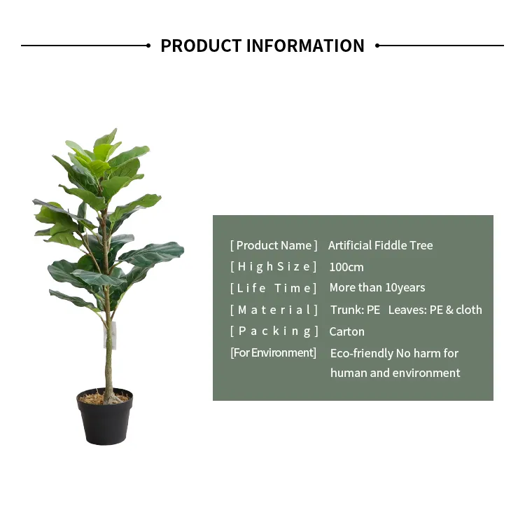 Artificial Fiddle Trees and Plants Plastic Ficus Pandurata Bonsai Wholesale