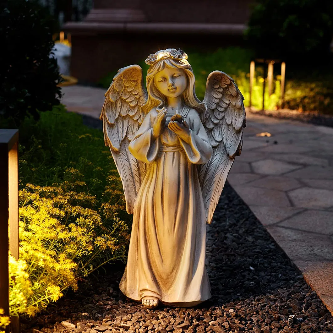 Battery Powered LED Flower Lights Angel Girl with Dove Statue