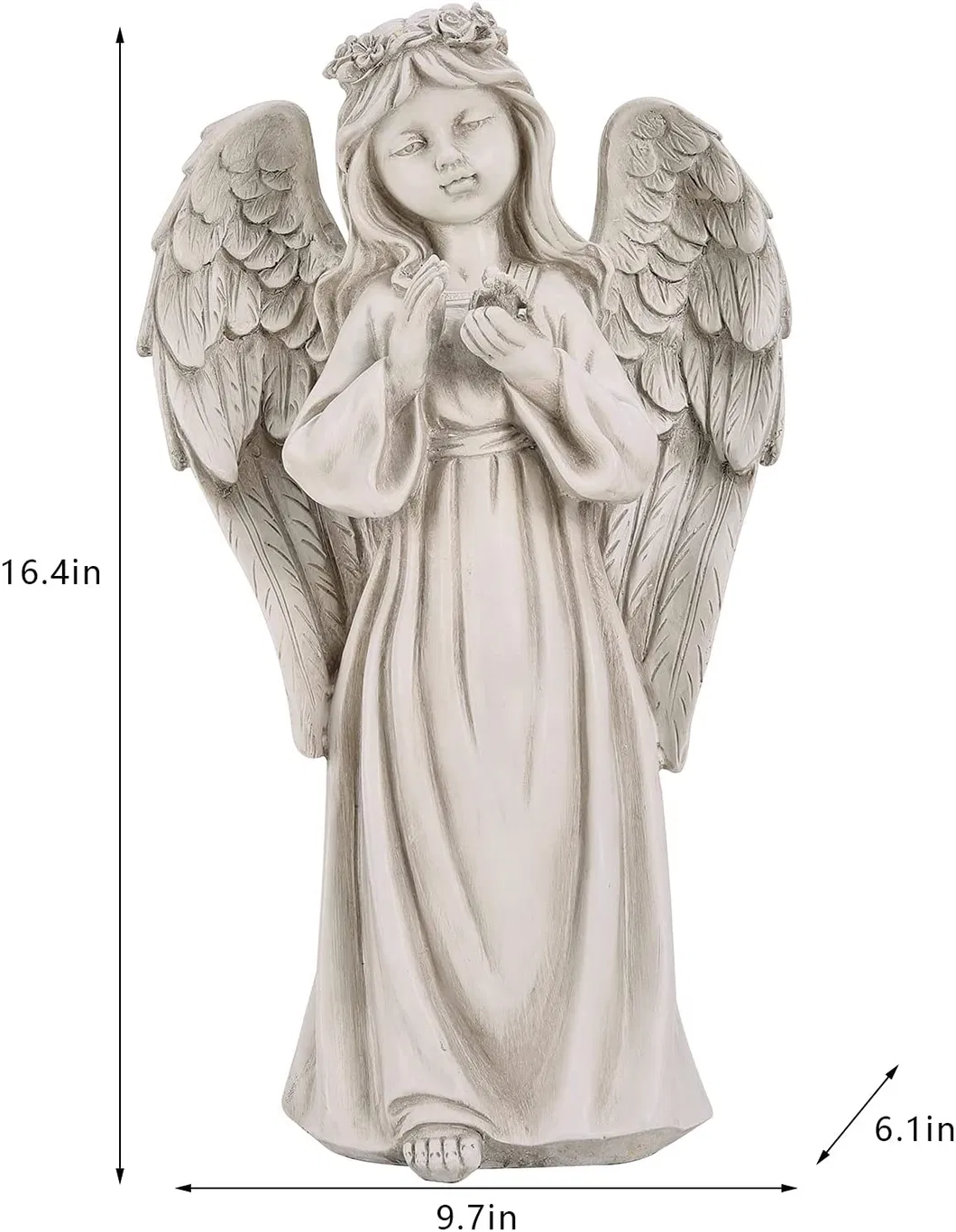Battery Powered LED Flower Lights Angel Girl with Dove Statue