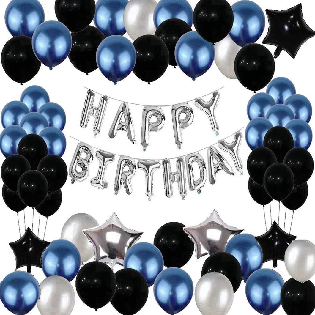 Blue Black Silver Latex Balloon Happy Birthday Banner Party Decor for Men