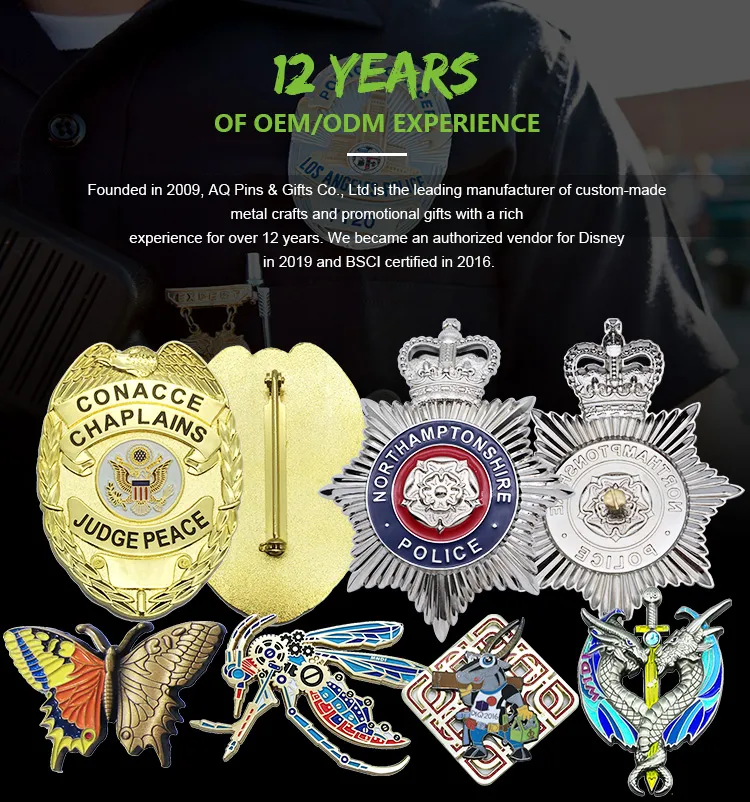 Canada in Customized Design with Zinc Alloy Factory Cheap in Special Design with 2D Logo Metal Custom Security Police Badges