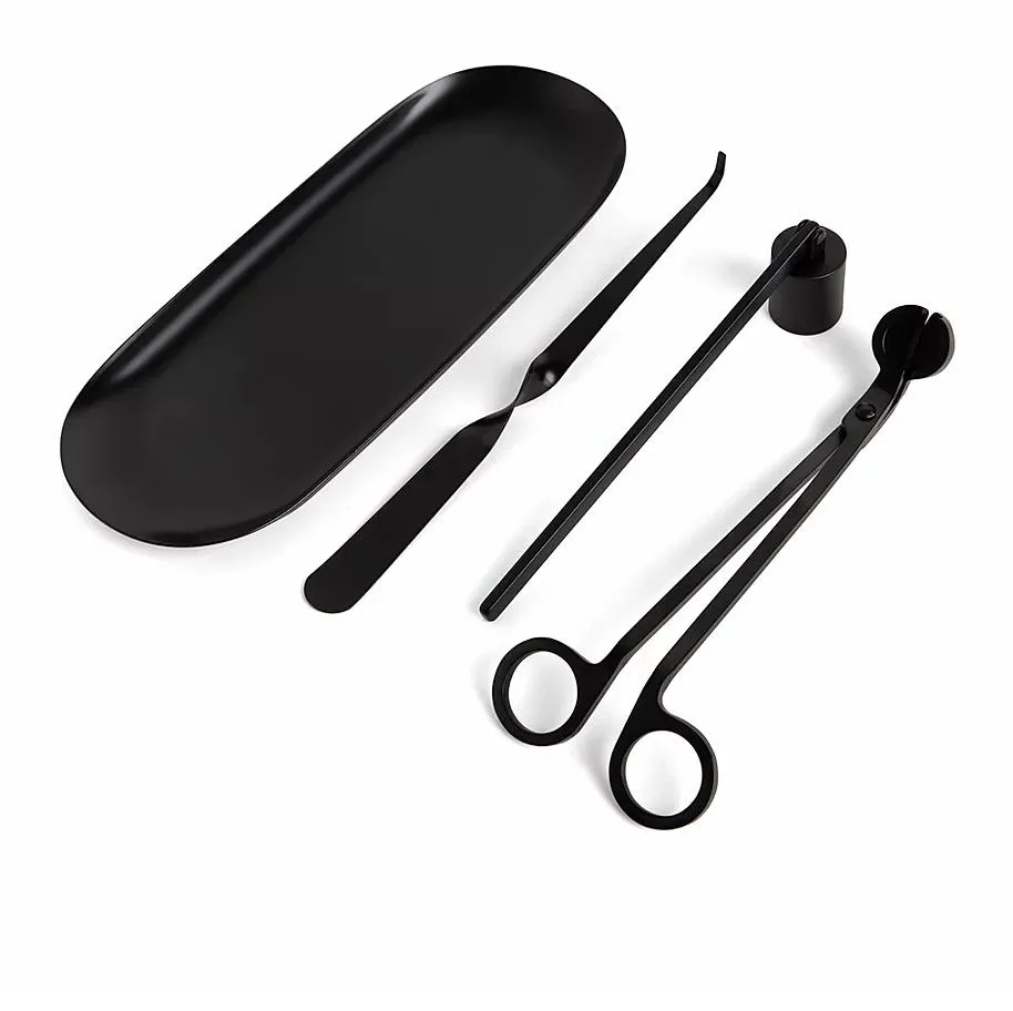 Candle Wick Trimmerwholesale 3 Pieces Matte Black Rose Gold Engraved Wick Trimmer Candle Care Kit Set