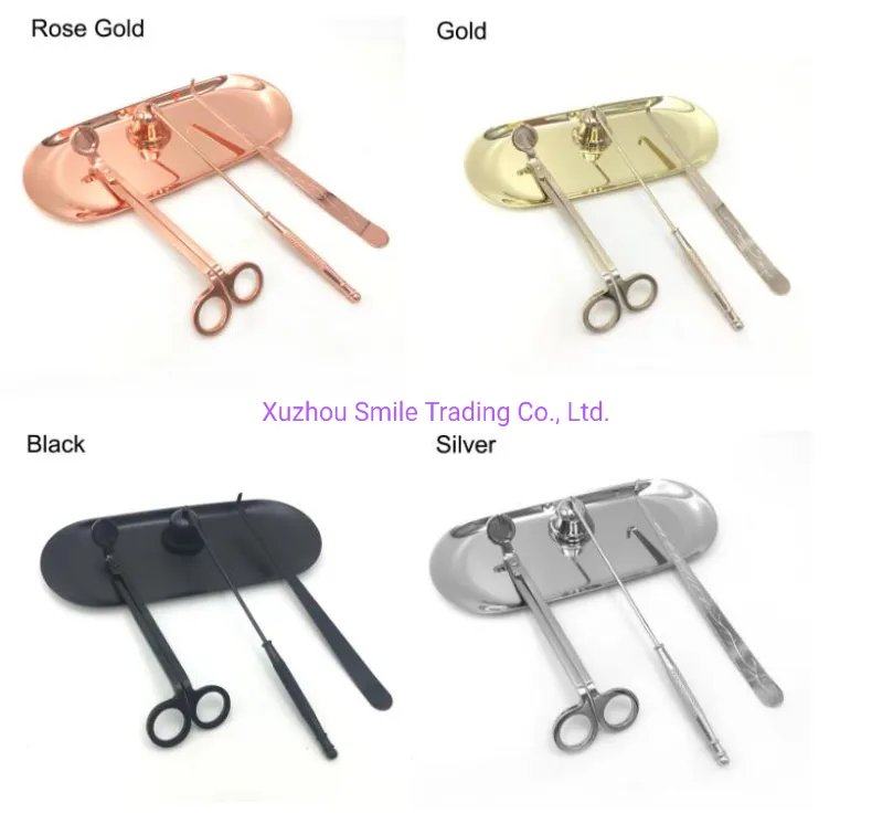 Candle Wick Trimmerwholesale 3 Pieces Matte Black Rose Gold Engraved Wick Trimmer Candle Care Kit Set
