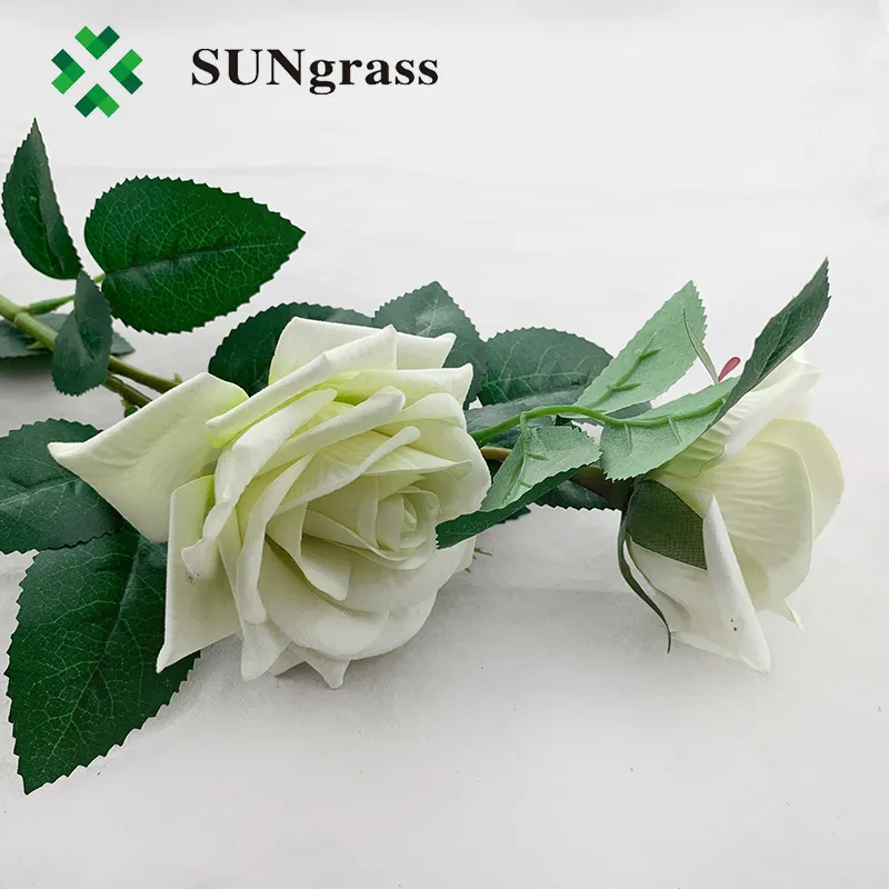 Cheap Wholesale Flowers Artificial Two White Green Rose Flower for All Occasions