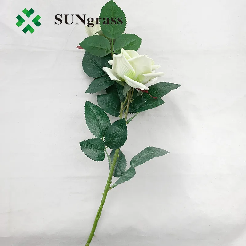 Cheap Wholesale Flowers Artificial Two White Green Rose Flower for All Occasions
