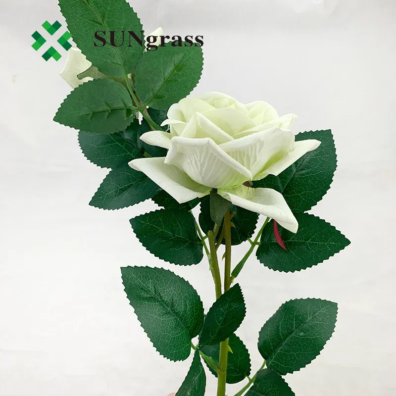Cheap Wholesale Flowers Artificial Two White Green Rose Flower for All Occasions