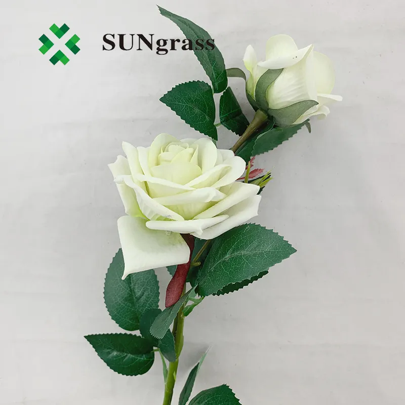 Cheap Wholesale Flowers Artificial Two White Green Rose Flower for All Occasions