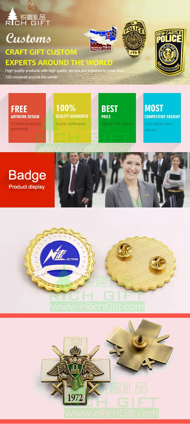 China Manufacturer Accepted Custom Business Gift Souvenir Casting Plated Painted Polished Carved Welding Sandblasting Badge with Gift Box