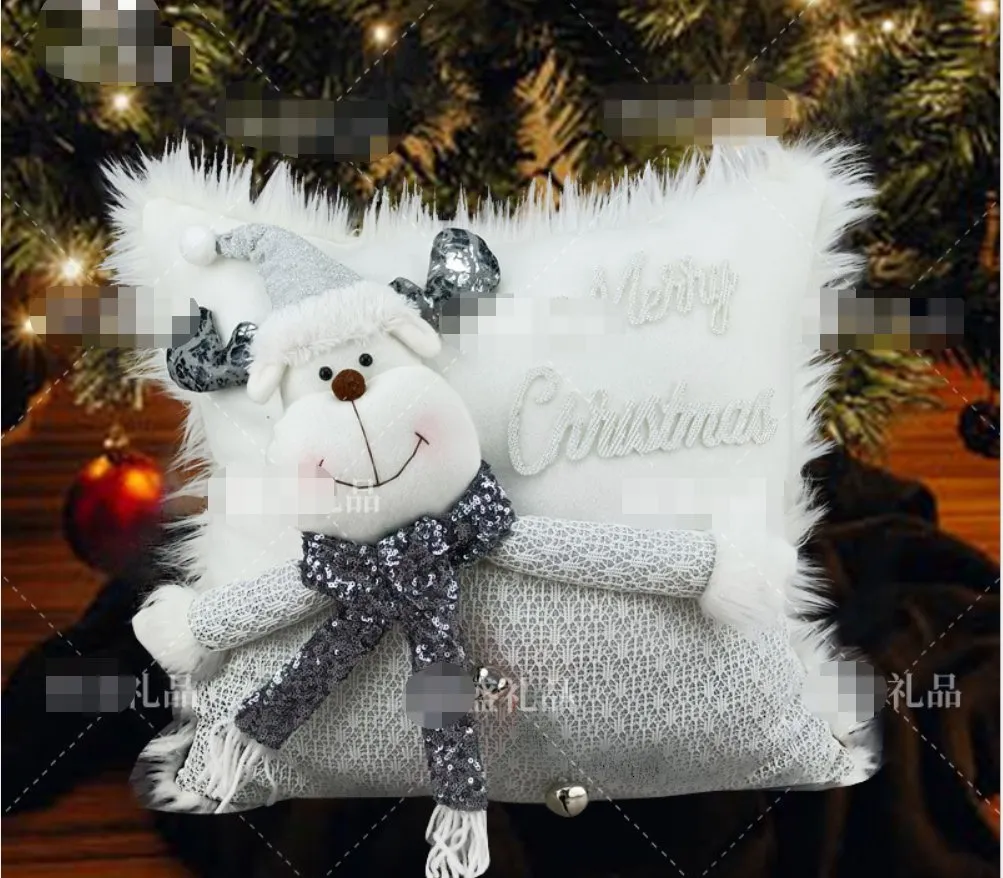 Christmas Ornament Silver Christmas Machine Embroidered English Pillow
