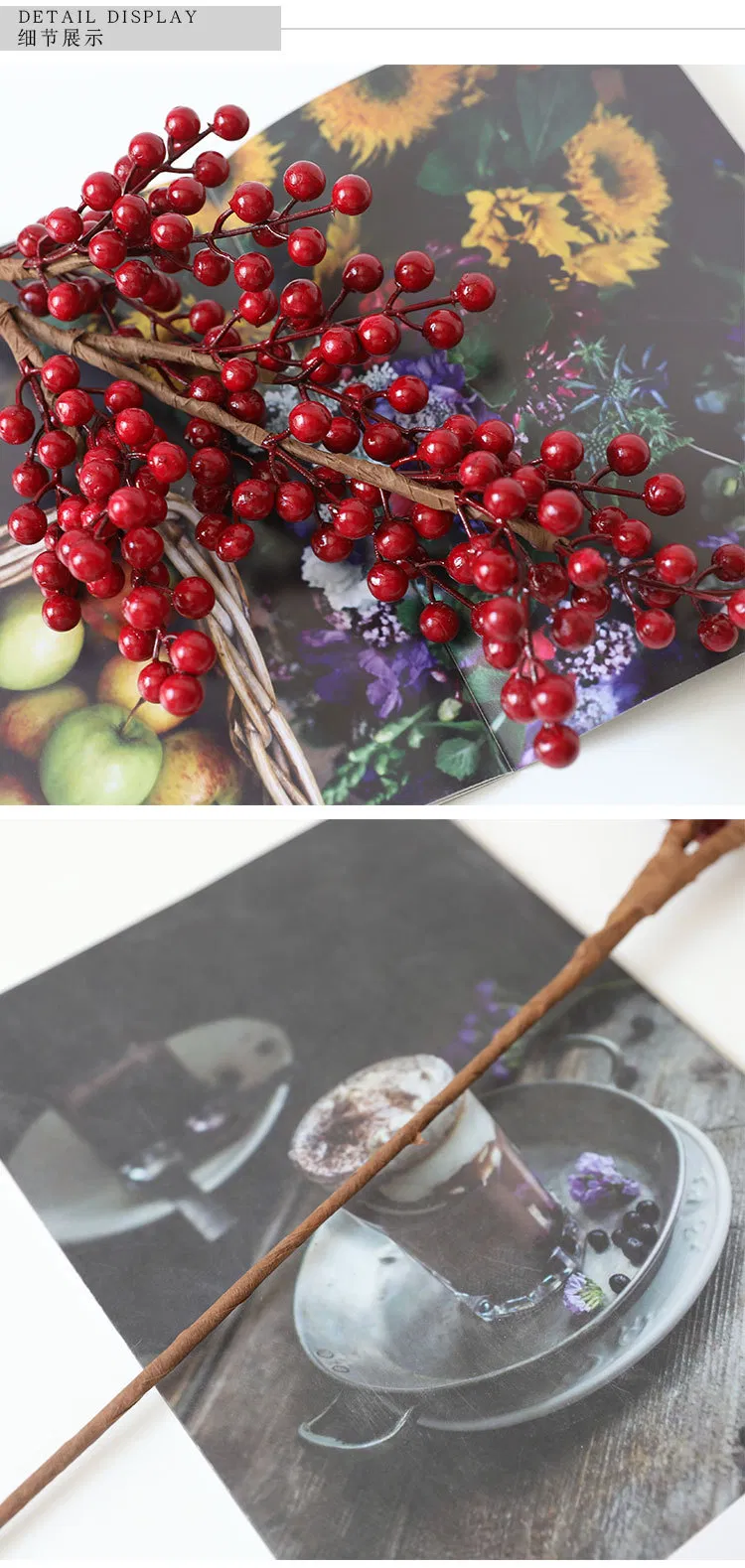 Christmas Ornaments Decoration Supplies Long Stem Tree Berries Pick Branches Artificial Flower Red Berry Fruits Holly
