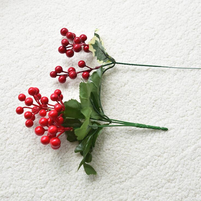 Christmas Ornaments Decoration Supplies Long Stem Tree Berries Pick Branches Artificial Flower Red Berry Fruits Holly