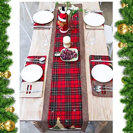 Christmas Table Runners Tree and Deer Table Runner for Family Christmas Holiday Table Christmas Dinner Party Table Decoration (Tree and Deer)