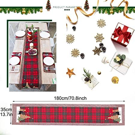 Christmas Table Runners Tree and Deer Table Runner for Family Christmas Holiday Table Christmas Dinner Party Table Decoration (Tree and Deer)