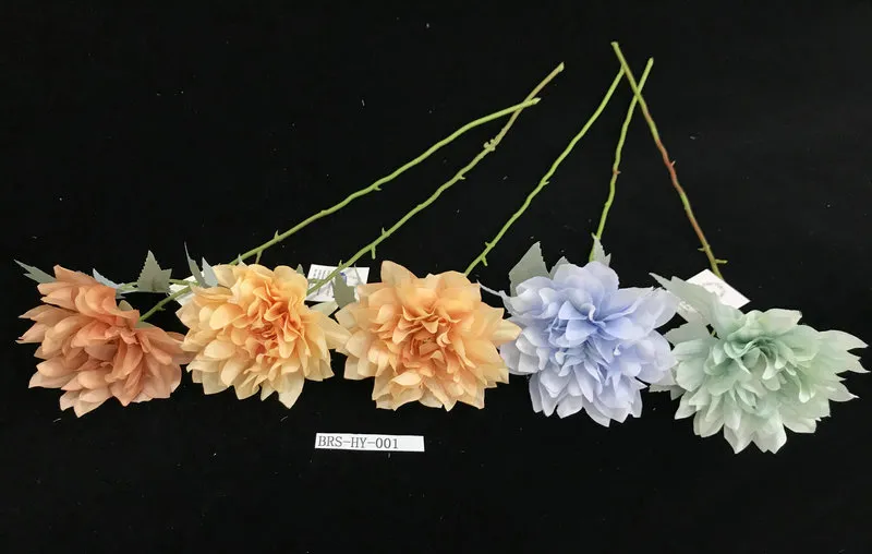 Colorful Artificial Flower Single Dehlia Stem Fake Silk Simulation Dandelion for Home Decoration
