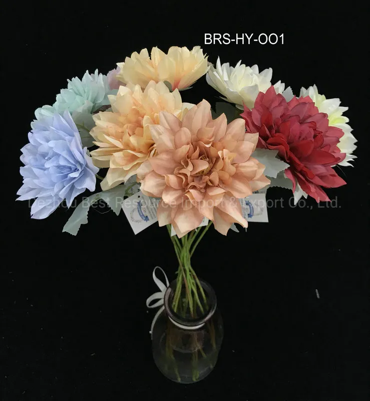 Colorful Artificial Flower Single Dehlia Stem Fake Silk Simulation Dandelion for Home Decoration