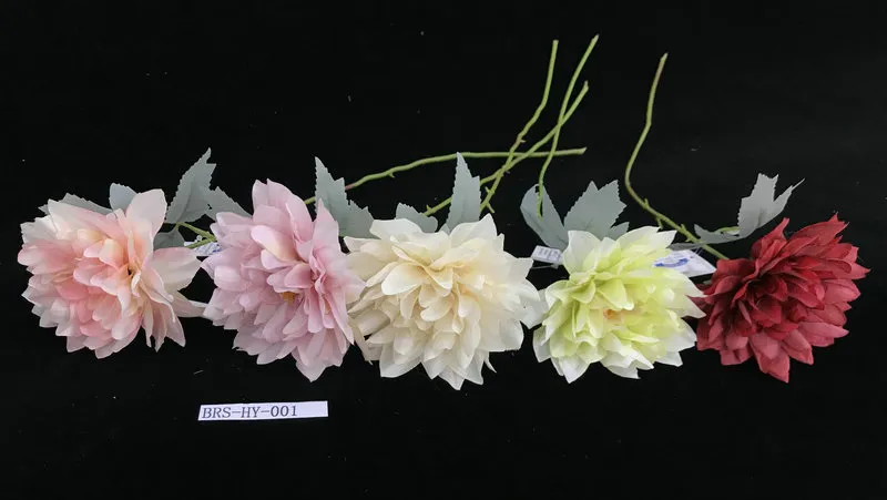 Colorful Artificial Flower Single Dehlia Stem Fake Silk Simulation Dandelion for Home Decoration