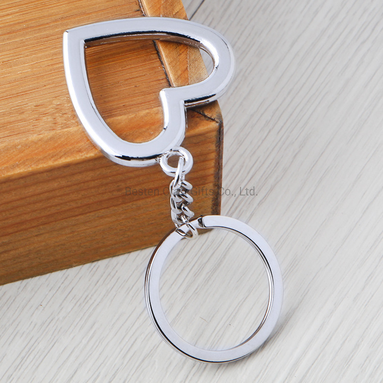 Custom Silver Heart-Shaped Hollow Own Logo Metal Keychain