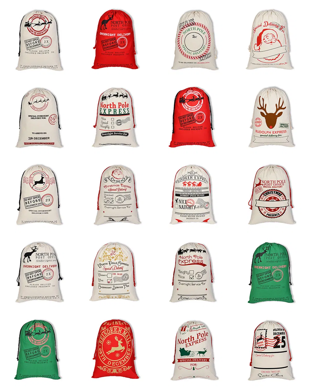 Custom Xmas Truck Pattern 100% Natural Cotton Drawstring Canvas Christmas Santa Sack for Stocking Present Gift