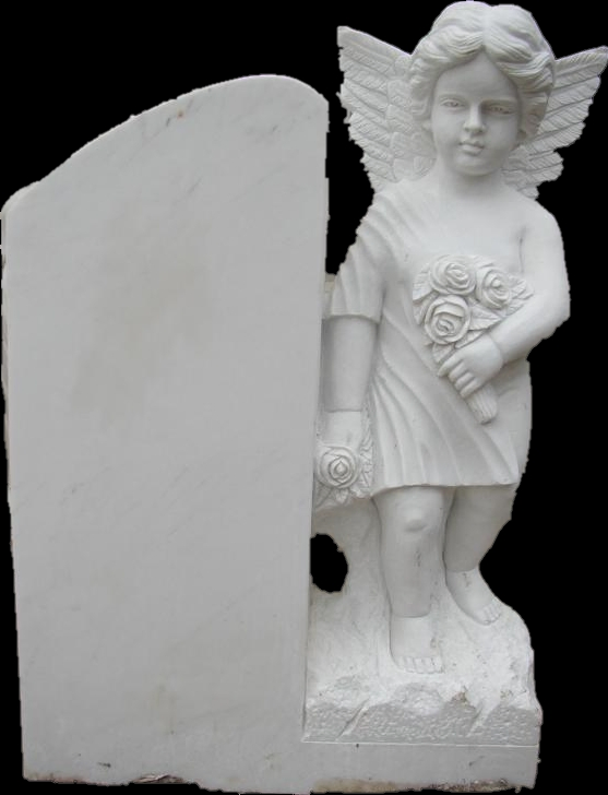 Customizable White Marble Winged Angel Tombstone