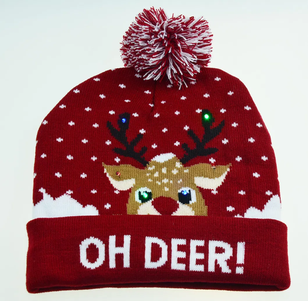 Customized LED Christmas Winter Warmer Knitted Beanie Hats