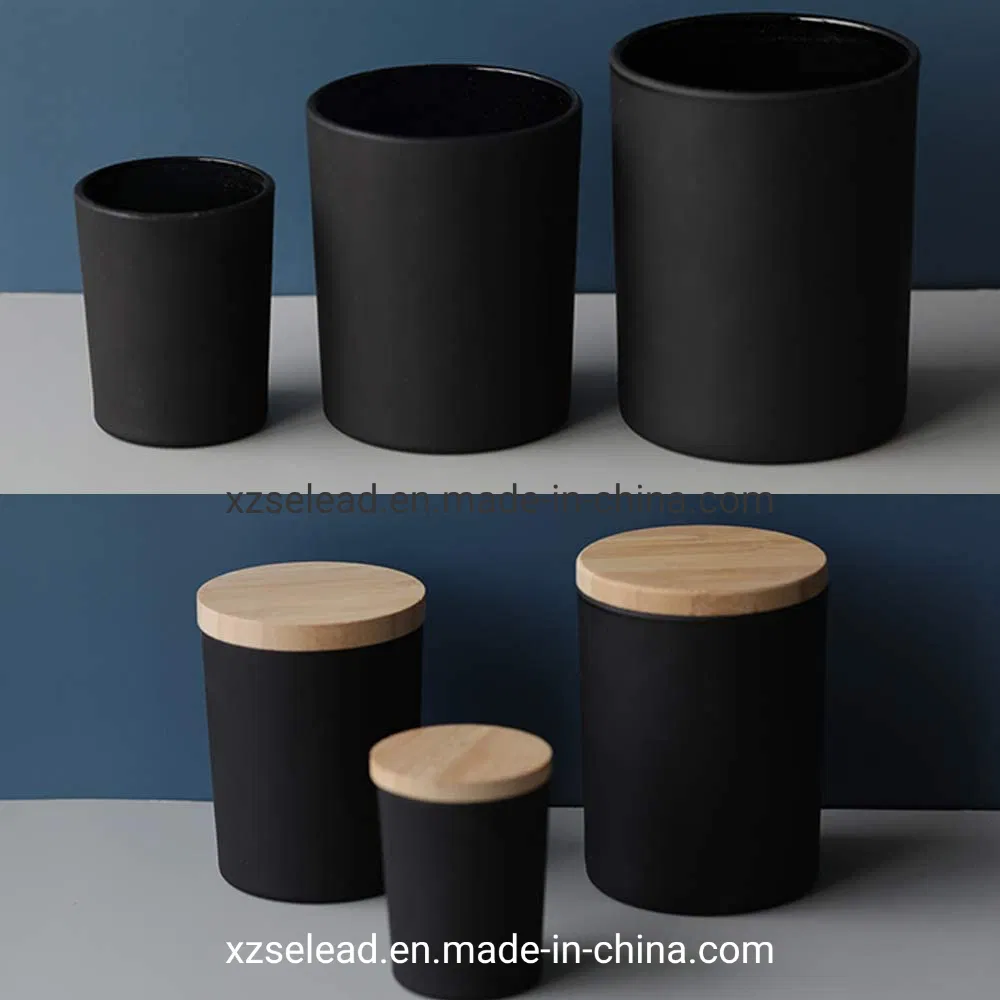 Customized Painting Color Candle Glass Jar Candler Cup Holder with Bamboo Lid 300ml